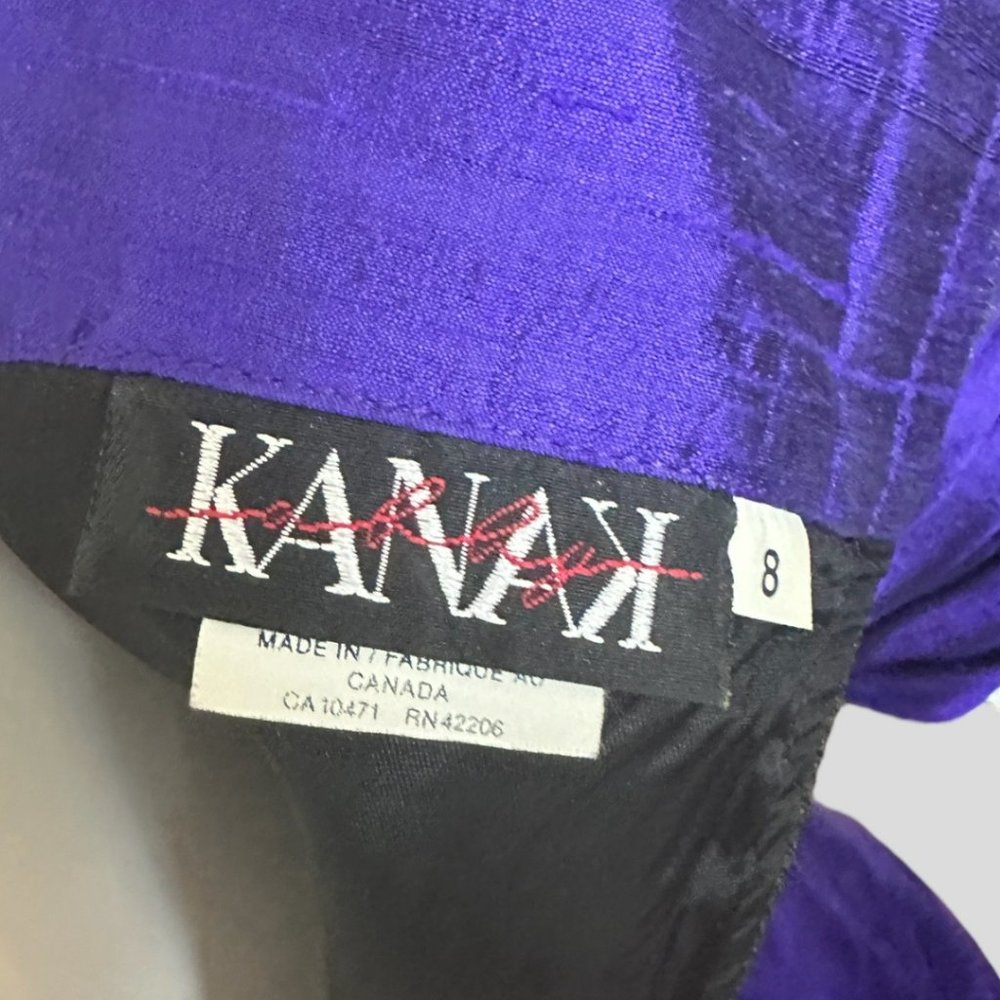 VINTAGE KANAK 100% SILK ROYAL PURPLE RUCHED DRESS (SZ 8) - Picture 3 of 12